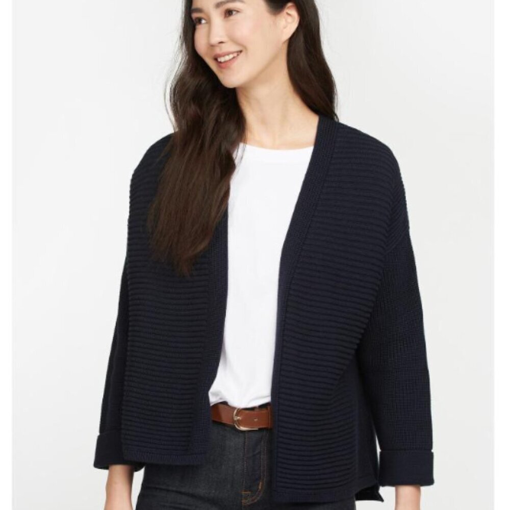 Barbour Stitch Guernsey Cardigan Sweater Womens Medium Navy Blue